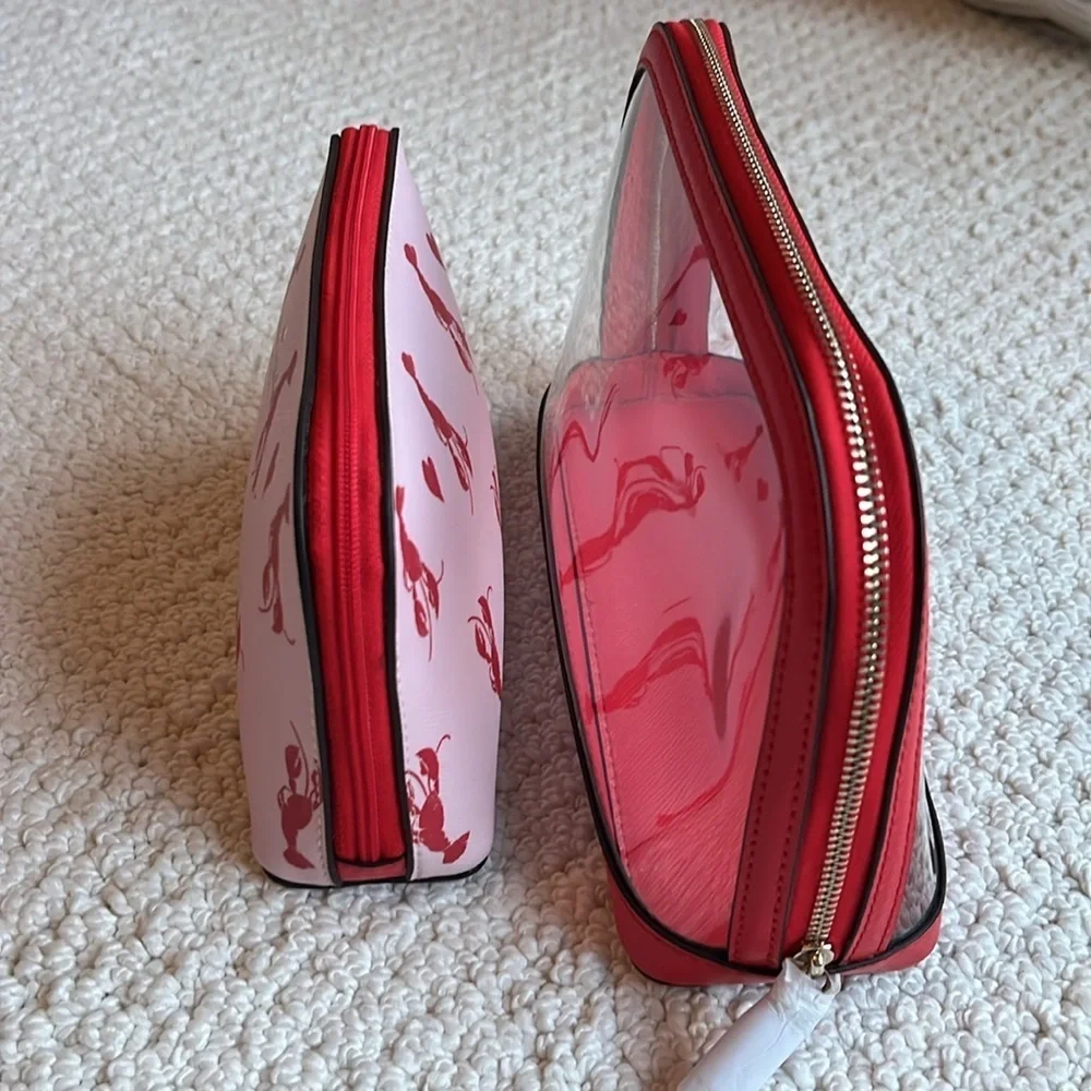 Kate Spade Cosmetic case set /2  Smaller lobster case & larger clear case  Red🦞